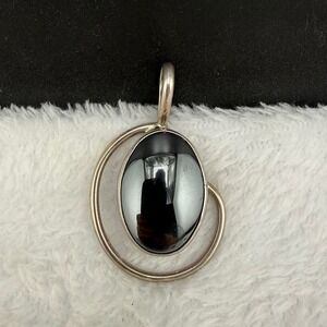 Vintage VHC Pendant Hematite Sterling Silver Modernist‎ Swirl Women OS